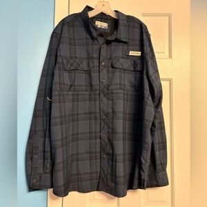 Magellan Classic Fit Long Sleeve Fishing Gear Navy Plaid Shirt 2XL H30